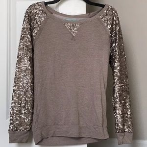 XS taupe sequin sleeve shirt from Maurices
